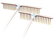 Rakes for the lawn with narrow standing teeth made of nylon - makes it possible to clean and air the lawn in a gentle way